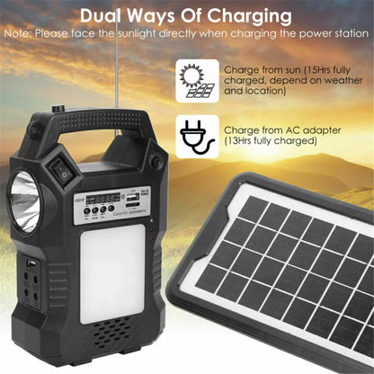 "Portable Dual Supply, Power Camp Power with Solar Station, Panel, Flashlights, Lamps, To Station,Solar Camping,Home Fishing" Digital Way Outdoor display,for LED Generator Charge Emergency Power